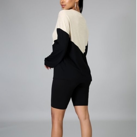 Taupe & Black Chevron Long Sleeve Biker Shorts Set - Picture 5 of 7